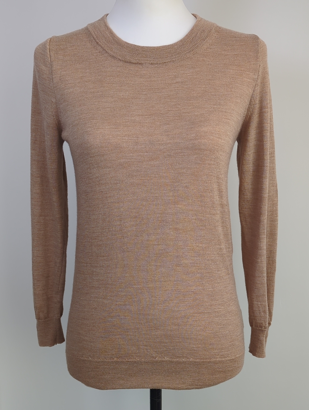 J. Crew Merino Wool Crewneck Sweater Camel Tan Knit Layering Pullover Minimalist